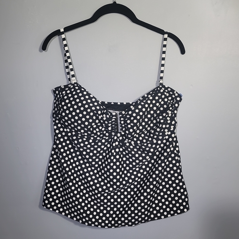 CATALINA Polka Dot Black/White Spaghetti Strap Swim Top